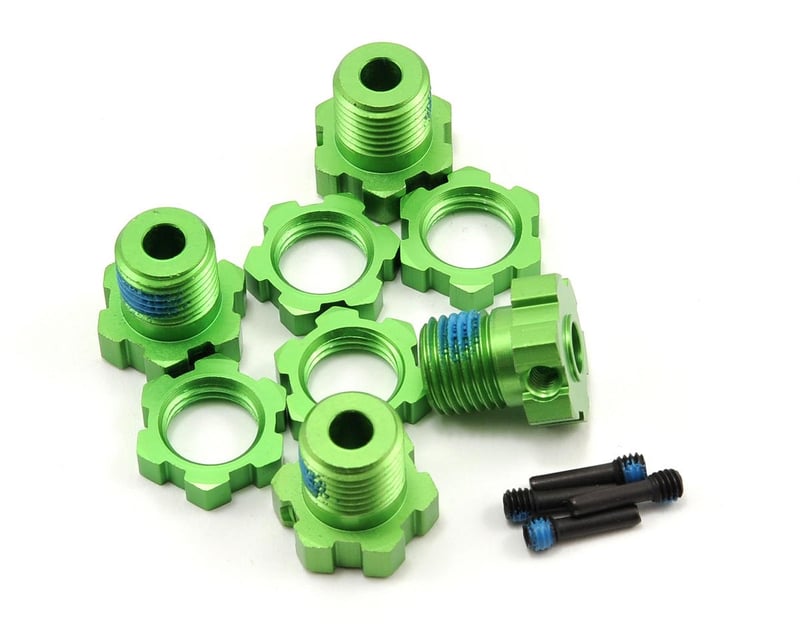 17 mm Green Aluminum Splined Wheel Hubs & Nuts (4)