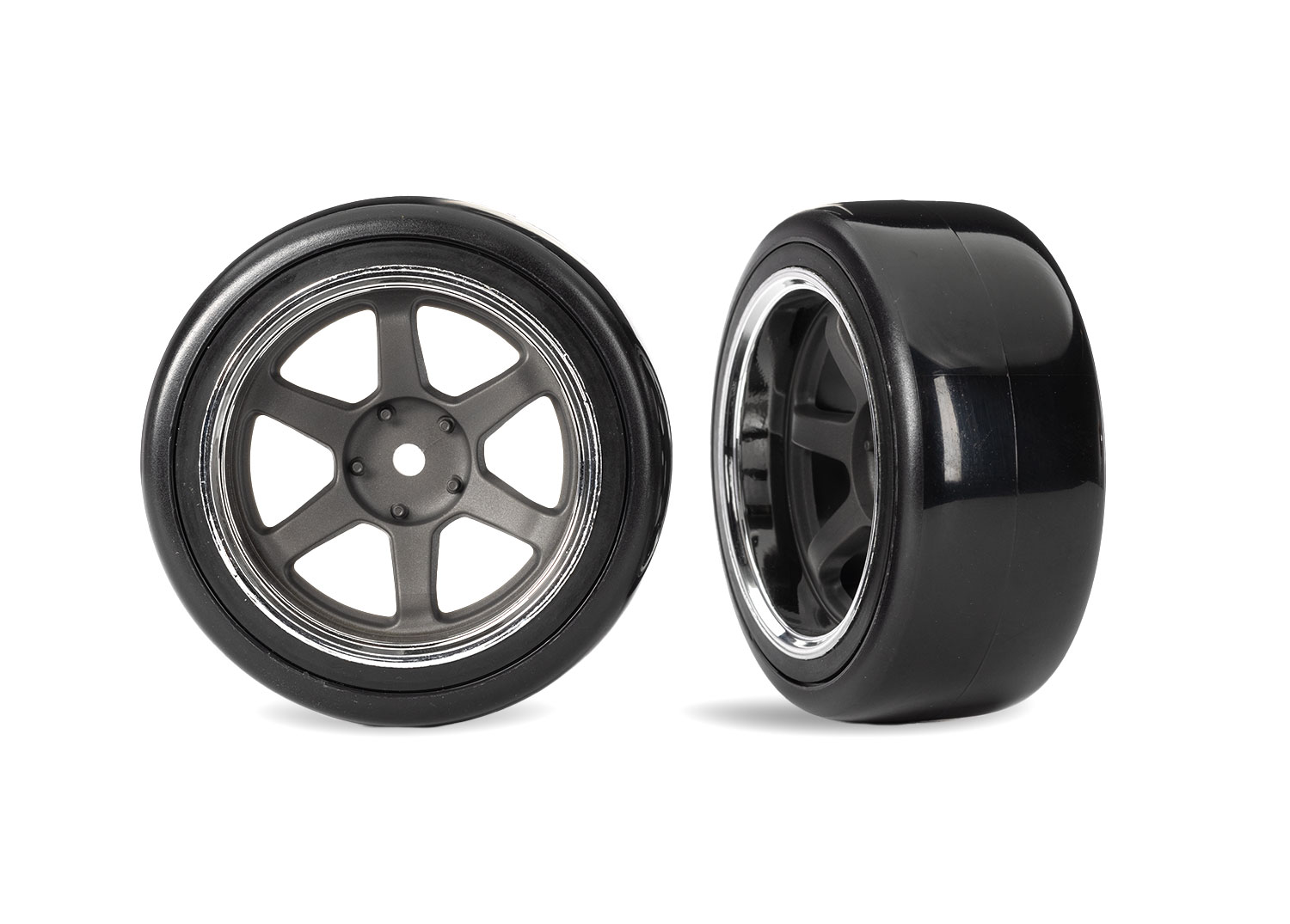 1.9" Gray 6-Spoke Rear Wheels & Hard Drift Tires (2)