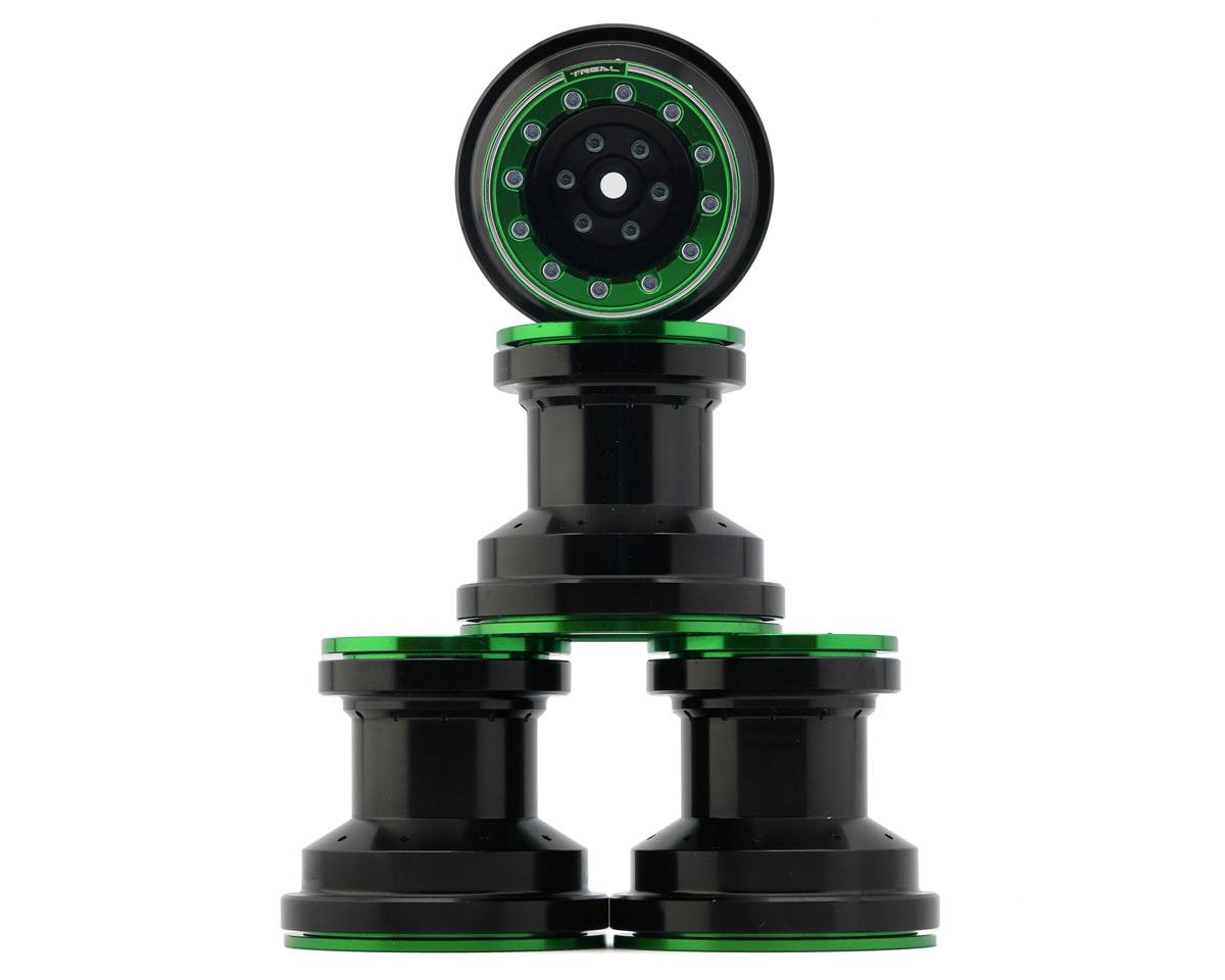 Treal Hobby Losi Mini LMT 7075 Aluminum Beadlock Wheel Set (4) (Black/Green)