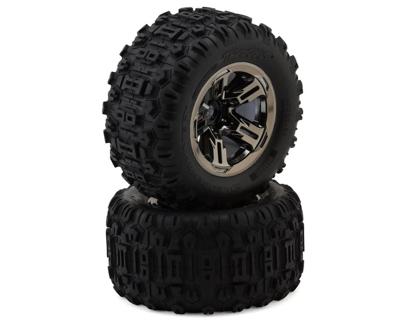 3.8" Blk Chrome Wheels & Belted Sledgehammer Tires (2)