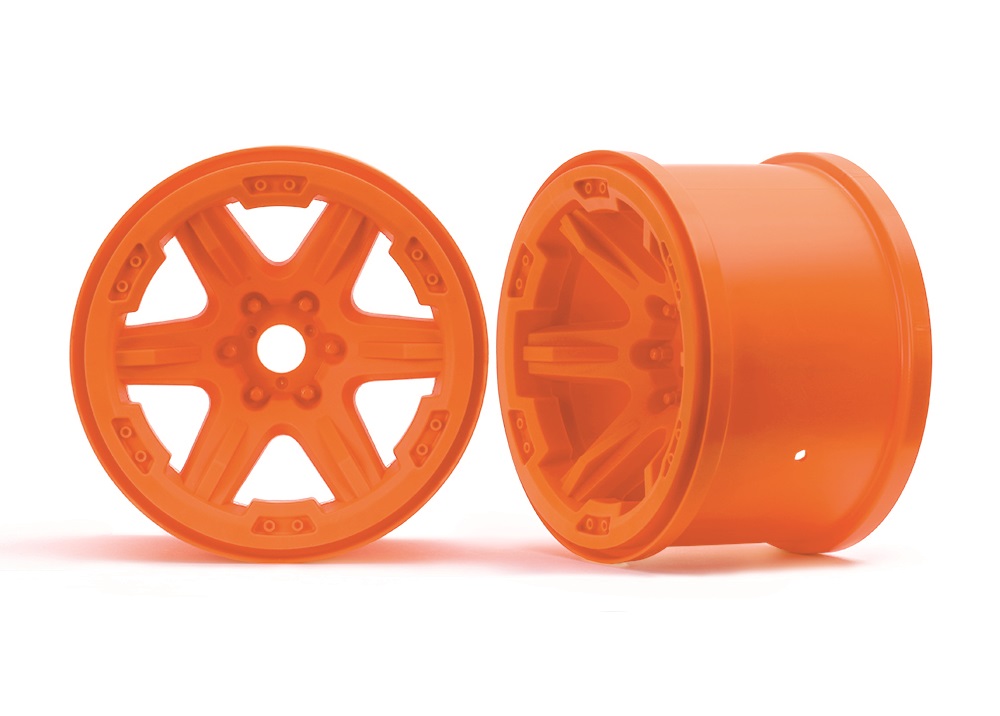 3.8" Orange 6-Spoke Wheels (2)