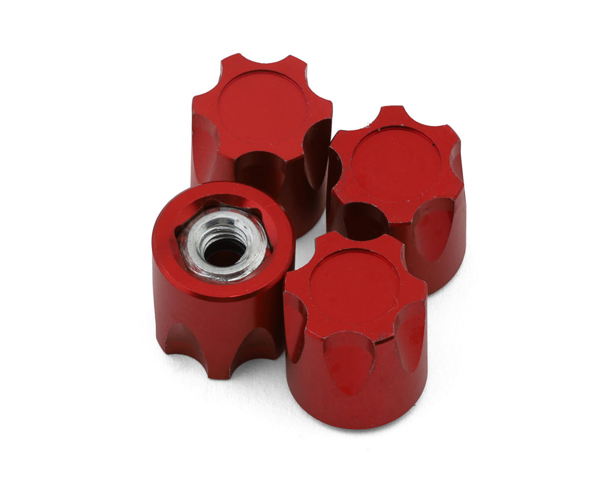Injora 4mm Aluminum Wheel Cap Lock Nuts (Red) (4)
