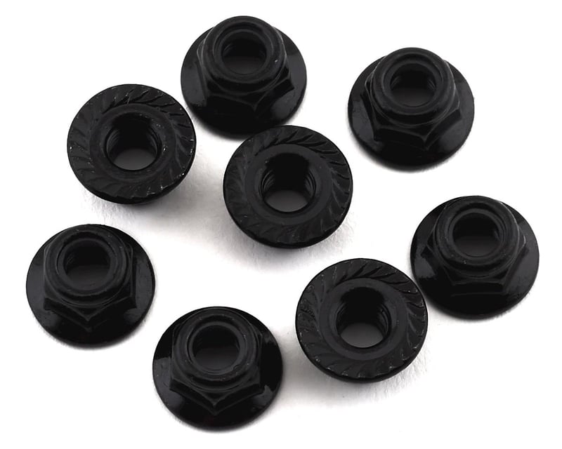 5 mm Black Flanged Serrated Steel Lock Nuts (10)