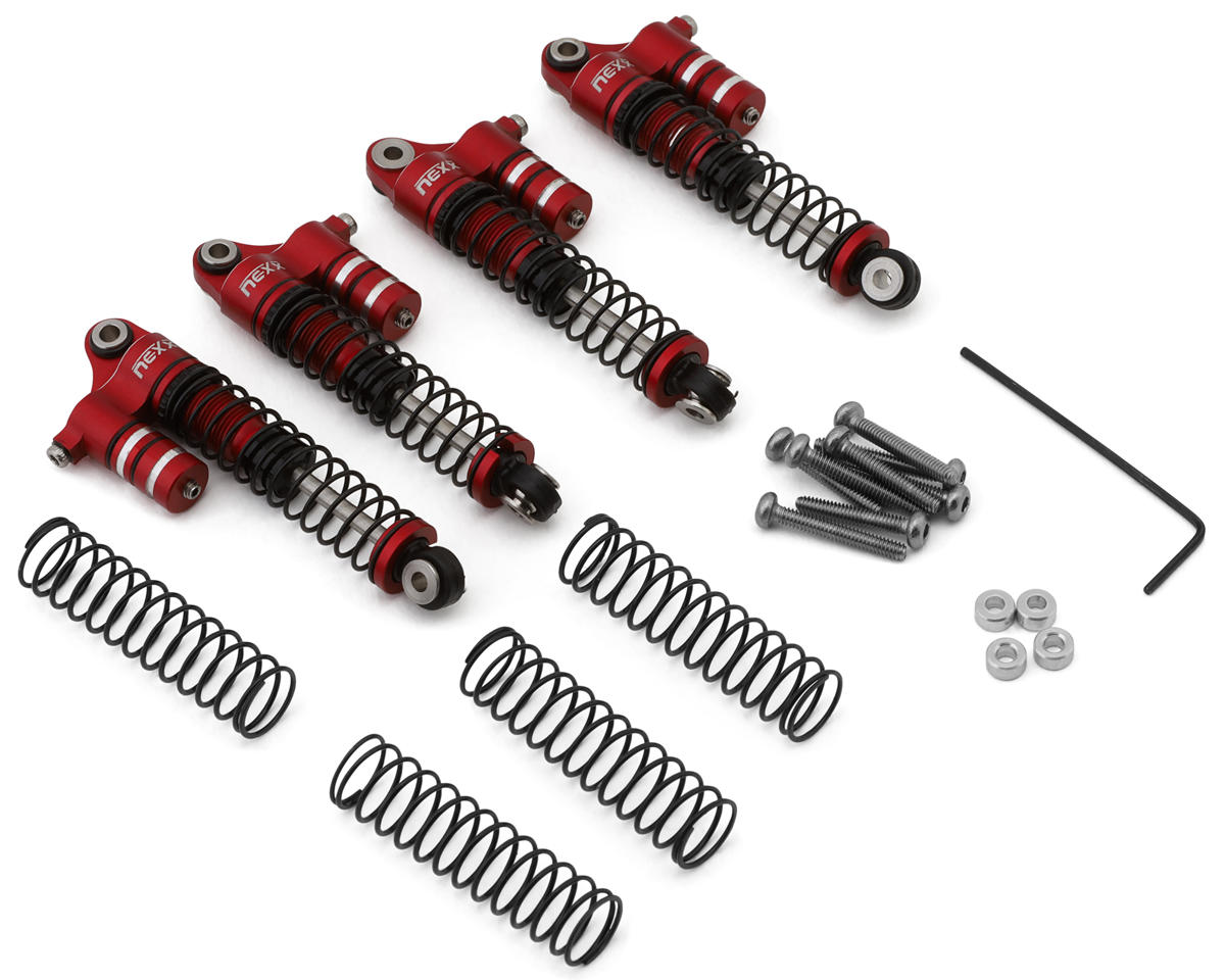 NEXX Racing FMS FCX24 Aluminum Oil-Filled Reservoir Shocks (Red) (4) (45mm)