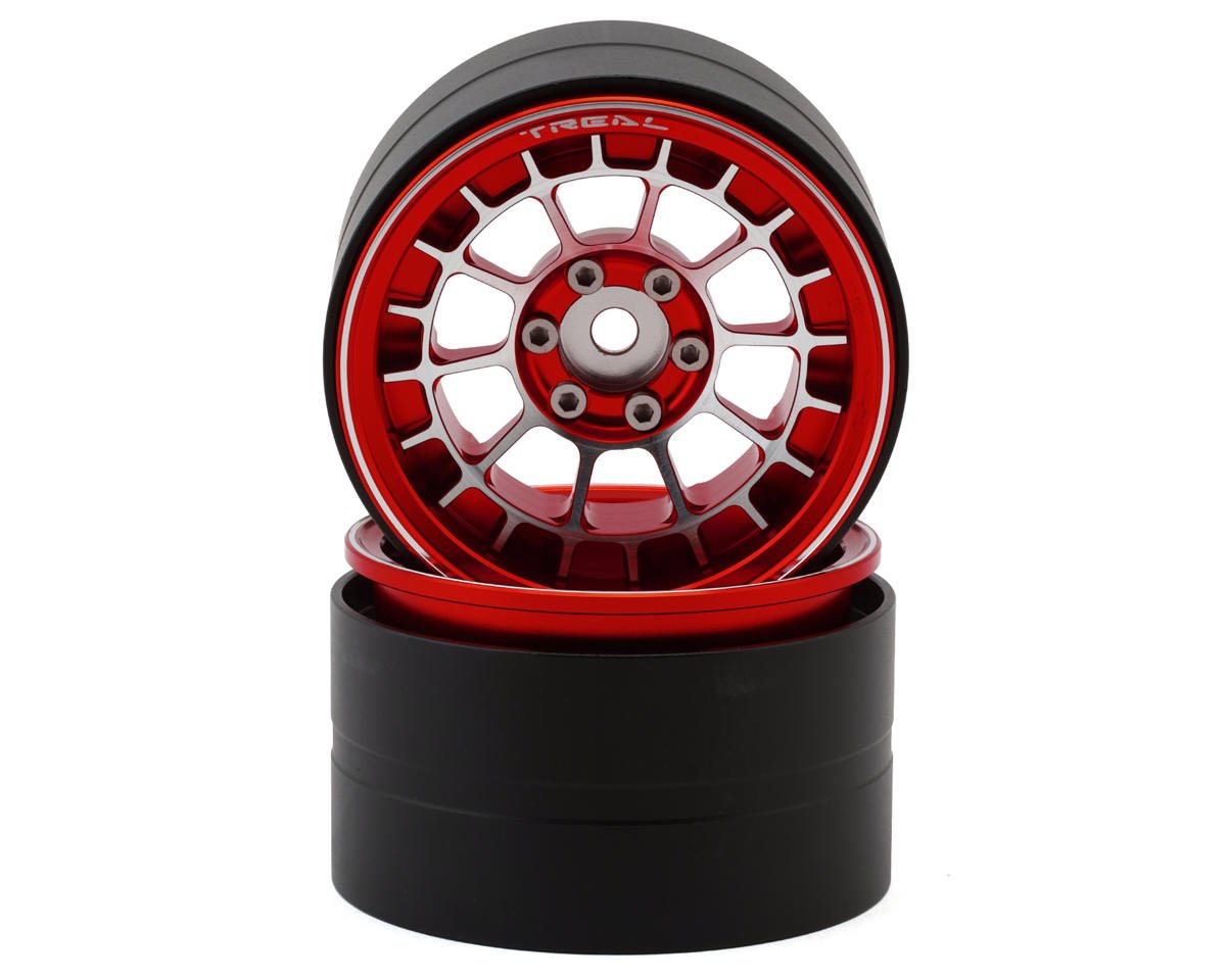 Treal Hobby 2.2" Type-A Aluminum 1/10 Rock Crawler Beadlock Wheels (Red)