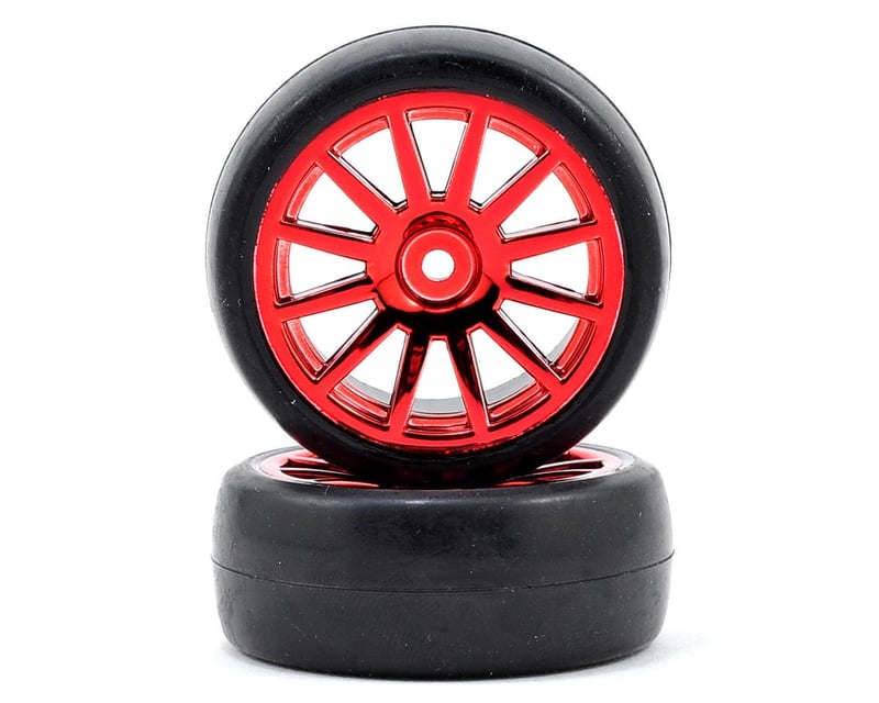 Red Chrome 12-Spoke wheels w/ Slick Tires (2)