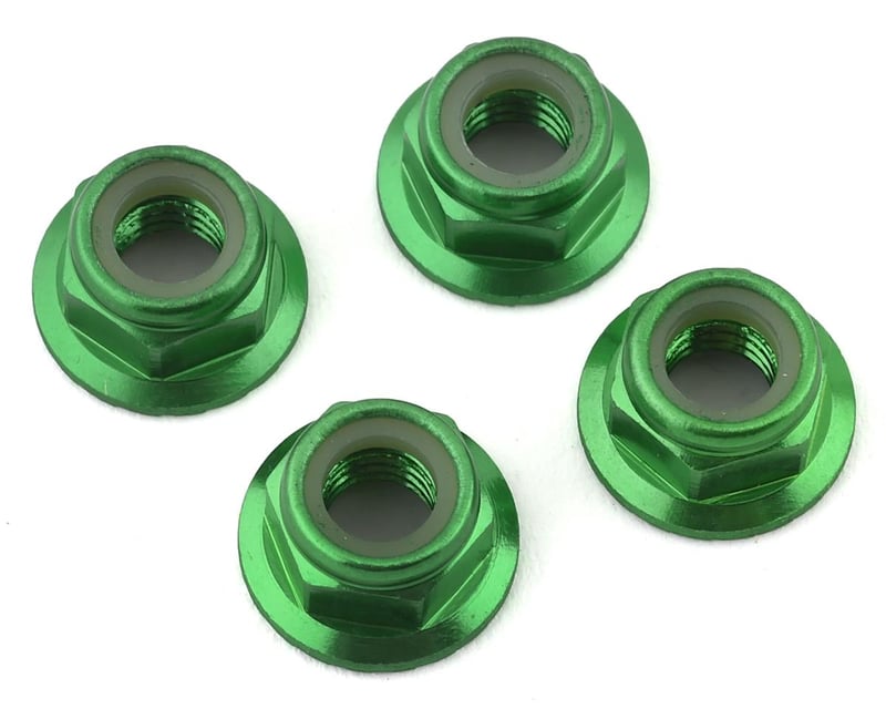 5 mm Green Aluminum Serrated Lock Nuts (4)