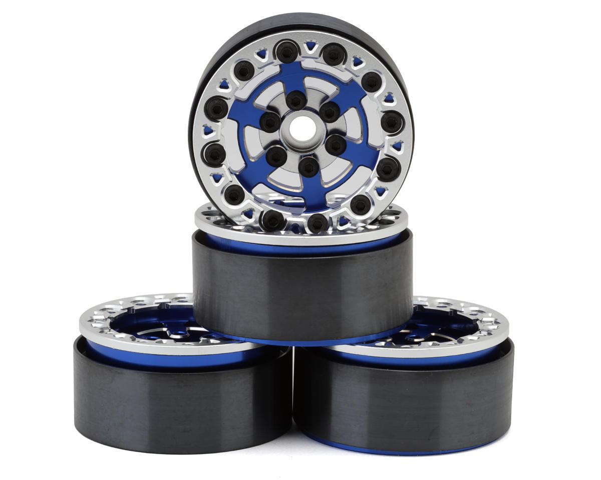 JConcepts Bulls Eye 2.0" 1/10 Rock Crawler Bead-Lock Wheels (4) (Blue/Silver)
