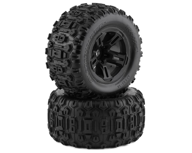 3.8" Black 5-Spoke Wheels & Sledgehammer Tires (2)