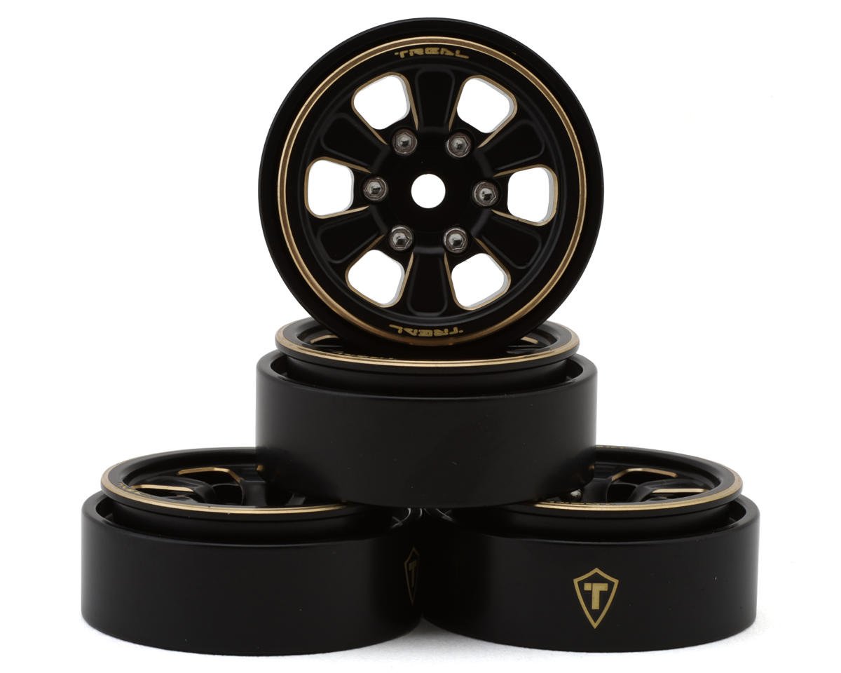 Treal Hobby Type B 1.0" 6-Spoke Brass Beadlock Wheels (Black) (38.7g ea) (4)