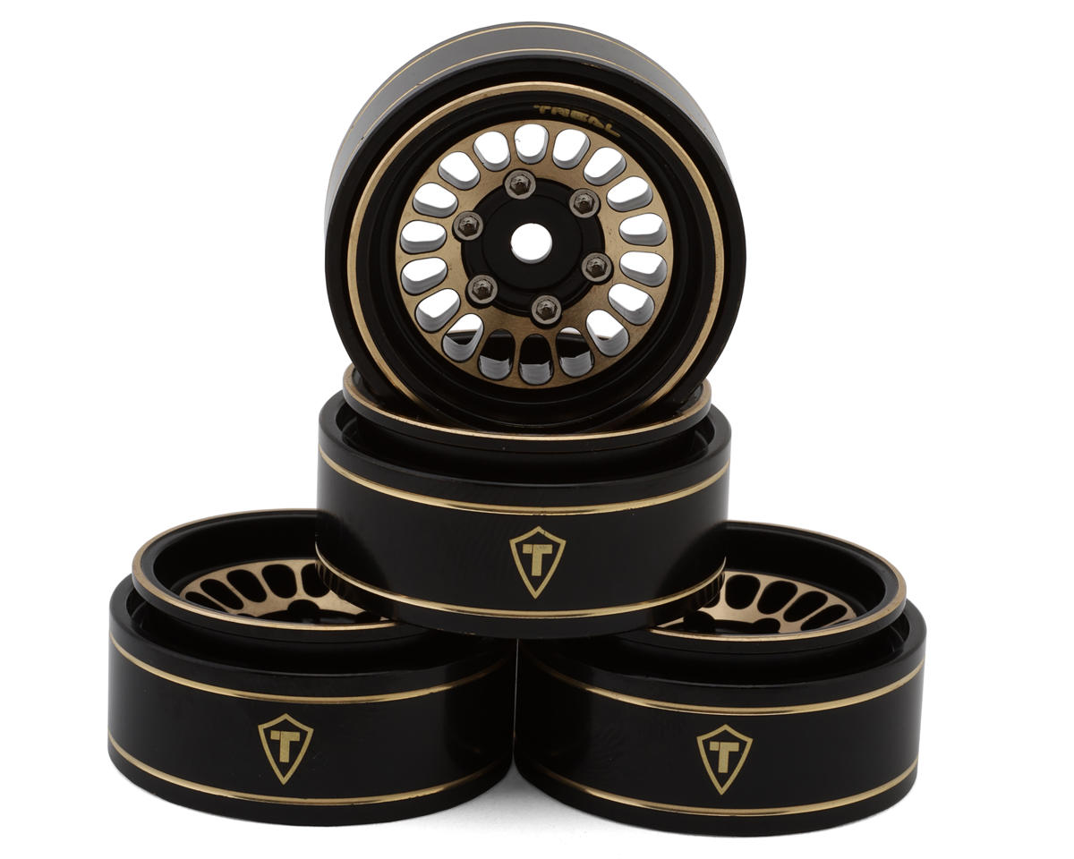 Treal Hobby Type D 1.0" Brass Beadlock Crawler Wheels (Black/Gold) (40g ea) (4)