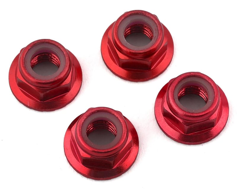 5 mm Red Aluminum Serrated Lock Nuts (4)