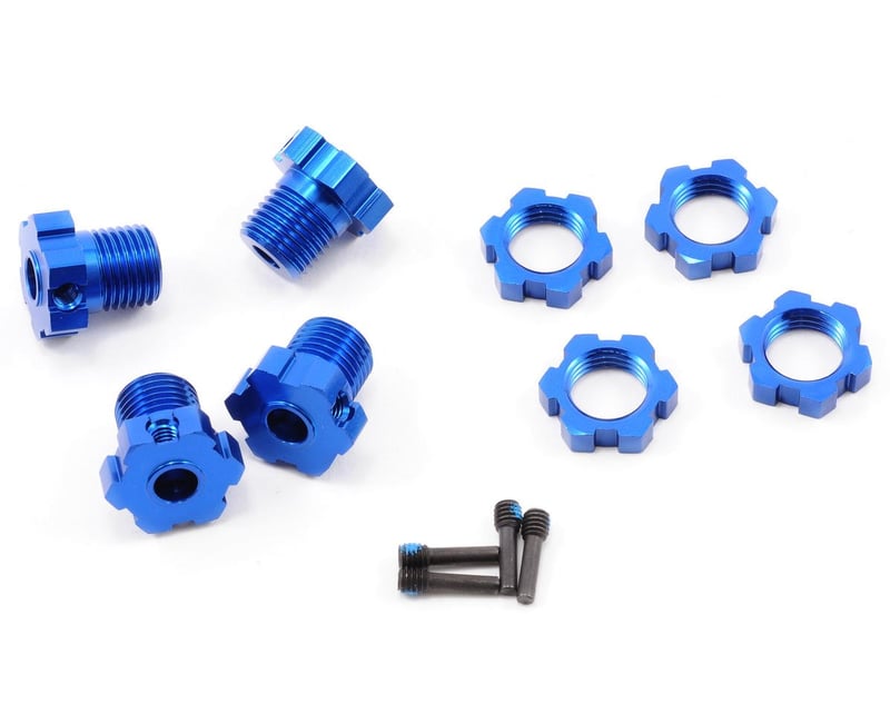 17 mm Blue Aluminum Splined Wheel Hubs & Nuts (4)