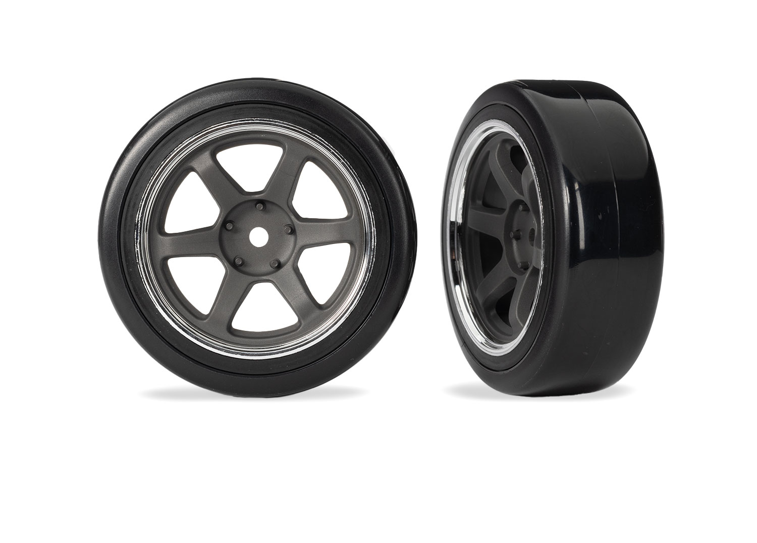 1.9" Gray 6-Spoke Front Wheels & Soft Drift Tires (2)