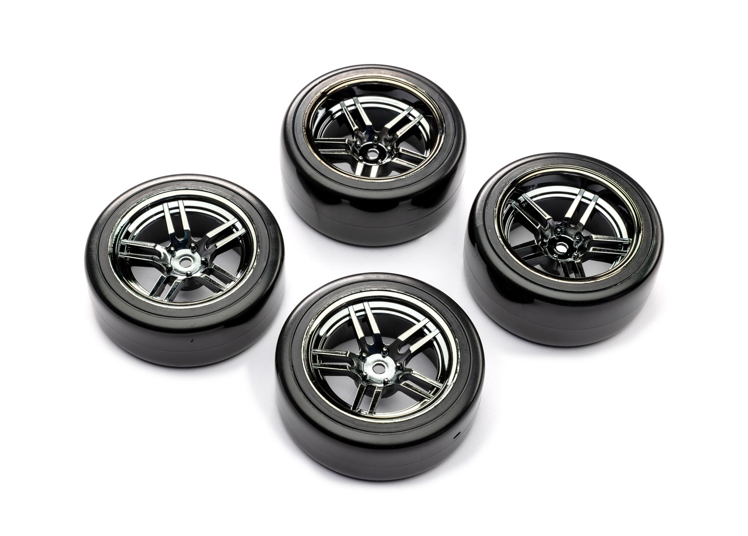 1.9" Black Chrome Split-Spoke Wheels & Drift Tires (4)