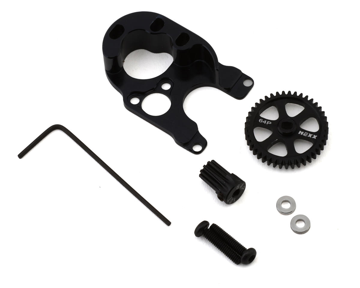 NEXX Racing SCX24 Aluminum Motor Mount w/Spur & Pinion Gear (Black)