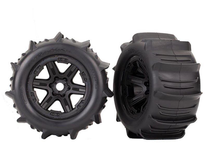 3.8" Black 6-Spoke Wheels w/ Paddle Tires (2)