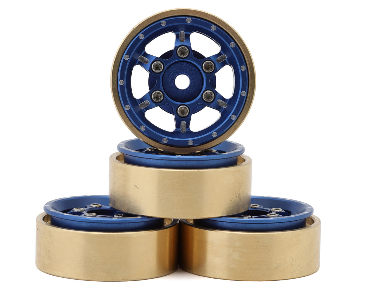 Samix SCX24 Aluminum & Brass Adjustable Offset 1.0" Beadlock Wheels (Blue) (4)