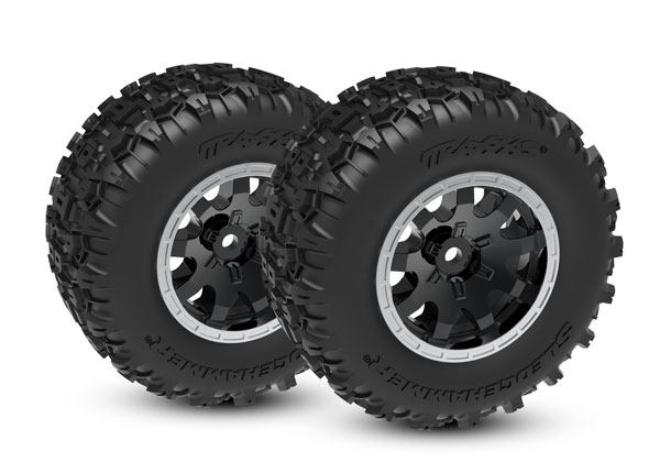 Black & Satin Rear Wheels w/ Sledgehammer Tires (2)