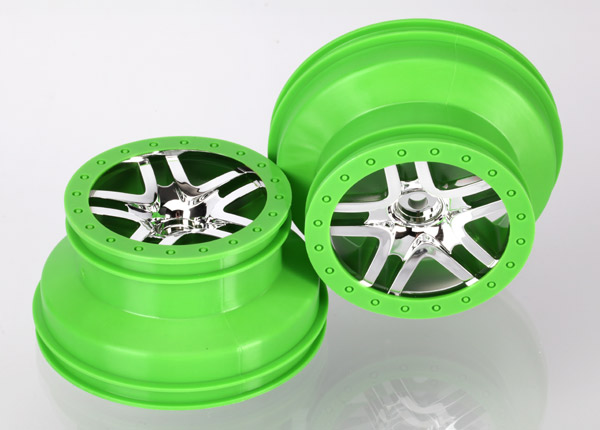SCT Chrome and Green Split-Spoke Wheels (2)