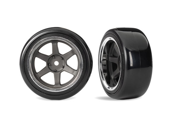 1.9" Gray 6-Spoke Rear Wheels & Soft Drift Tires (2)