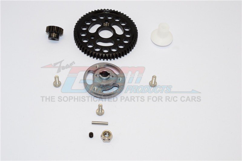 ALUMINIUM SPUR GEAR ADAPTER+STEEL GEAR 58T & 14T - 1SET