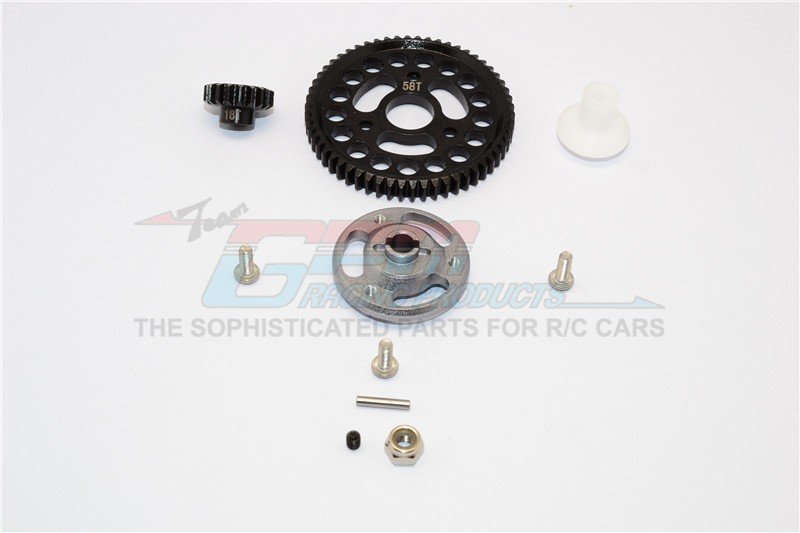 ALUMINIUM SPUR GEAR ADAPTER+STEEL GEAR 58T & 18T - 1SET