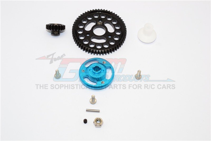 ALUMINIUM SPUR GEAR ADAPTER+STEEL GEAR 58T & 19T - 1SET