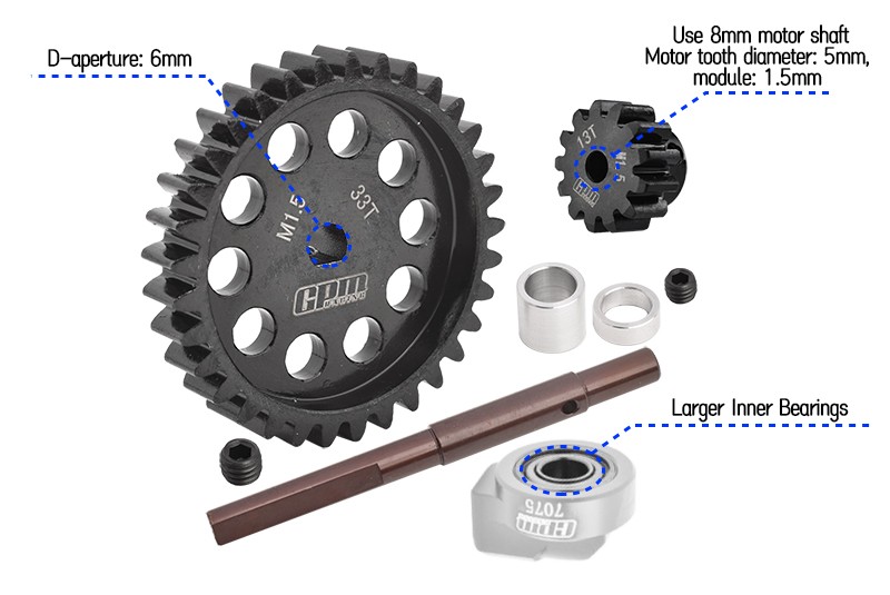 40Cr CARBON STEEL M1.5 SPUR GEAR 33T + MOTOR GEAR 13T