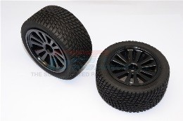 FRONT/REAR RUBBER RADIAL TIRE WITH  INSERT (40G) (ONROAD ARROW PATTERN)  + PLASTIC FRONT/REAR FLAT VACUUM  RIMS (6 POLES) - 1PR GPM OPTIONAL