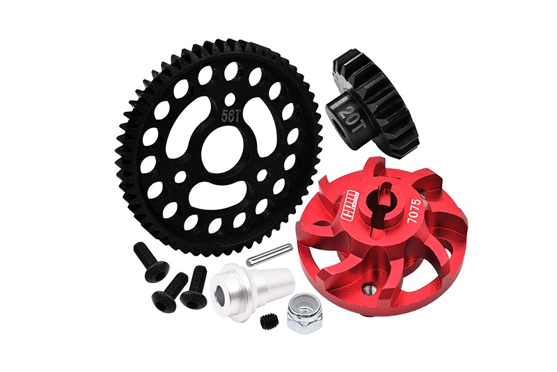 7075 ALLOY SPUR GEAR ADAPTER WITH STEEL 32 PITCH 56T SPUR GEAR & 20T MOTOR GEAR