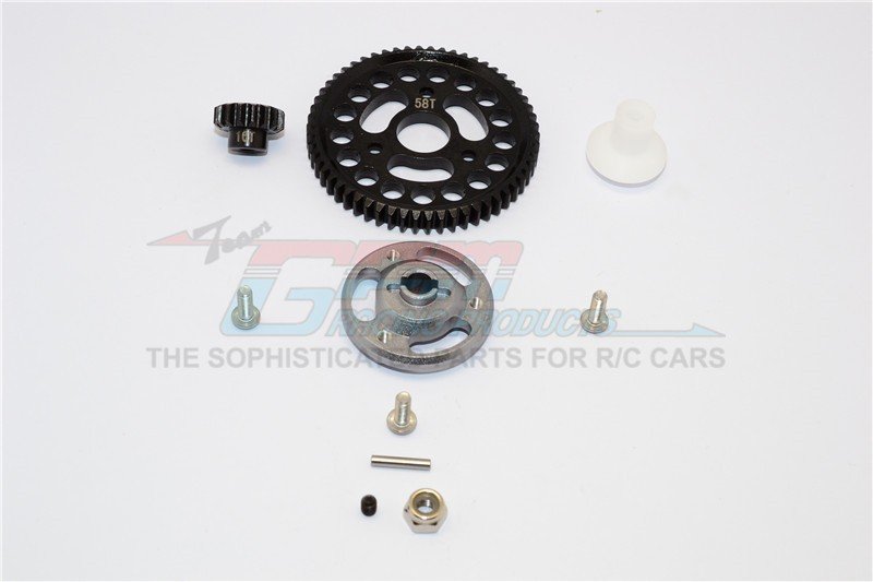ALUMINIUM SPUR GEAR ADAPTER+STEEL GEAR 58T & 16T - 1SET